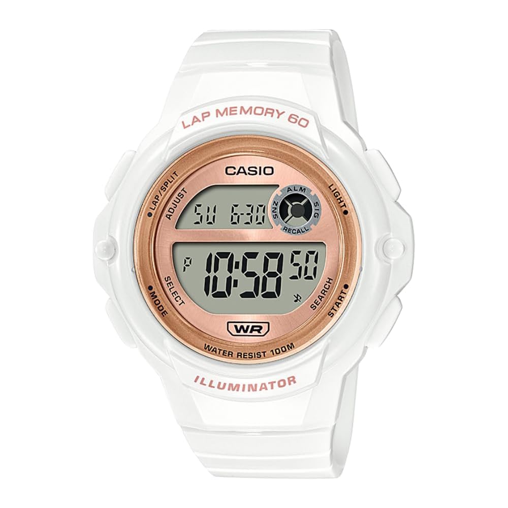 Casio Women s Illuminator Lap Memory 60 Quartz Watch White 100m Water Resistant 60 Lap Memory