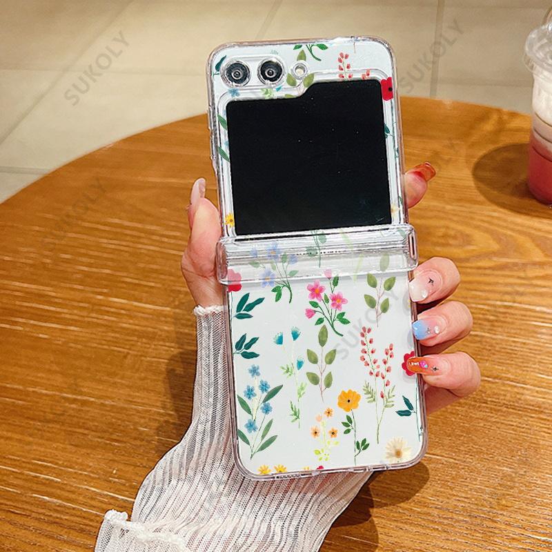 

Прозрачный складной чехол для телефона с цветочным принтом для Samsung Galaxy Z Flip 6 5 4 3 Твердый чехол для Samsung Galaxy Z Flip6 Flip5 Flip4 For Galaxy Z Flip 6