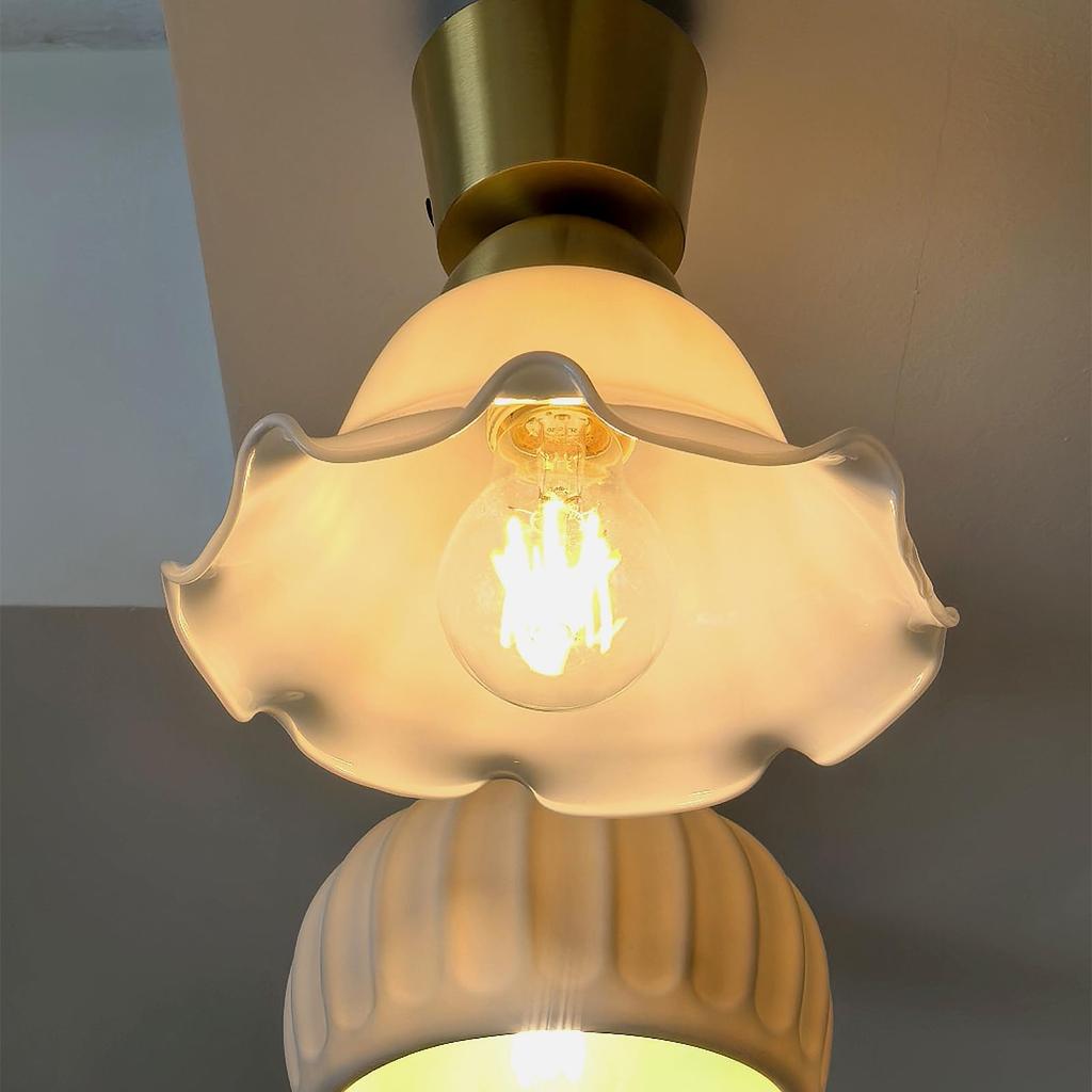 compact glass ceiling light with milky brass suction E26 LED Ideal for and other ceiling Bulb not Stylish, white, flower-shaped design, cup, base,
