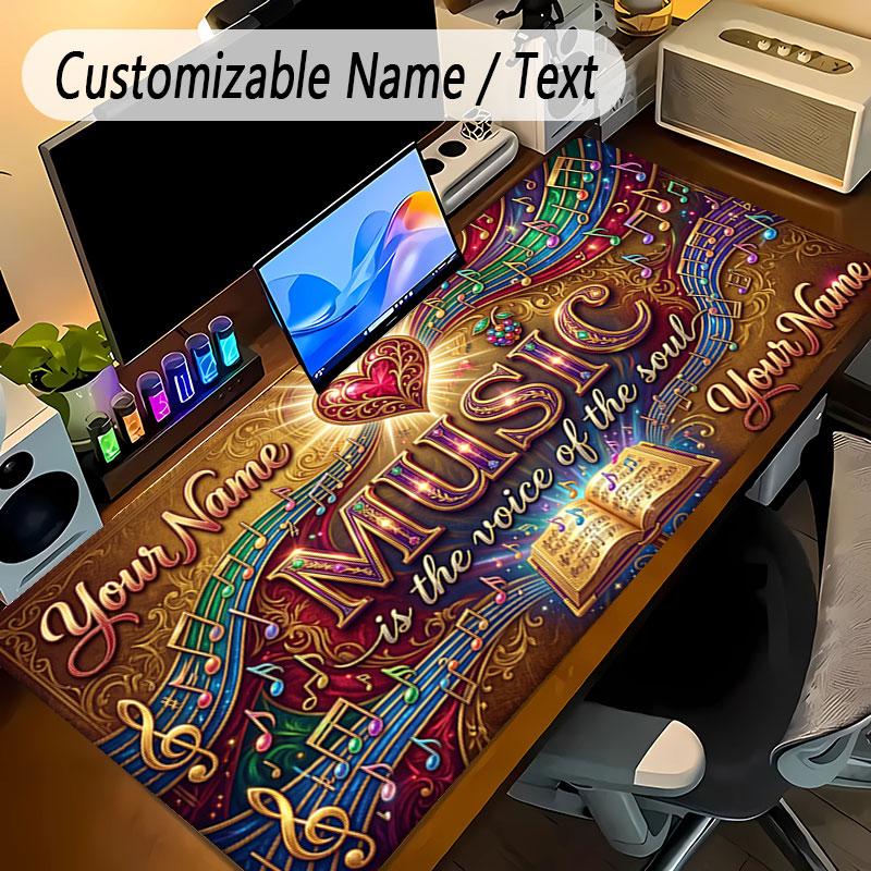 Music Theme Personalized Mouse Pad Custom Name Text Non Slip Desk Pad For Laptop Office Desktop