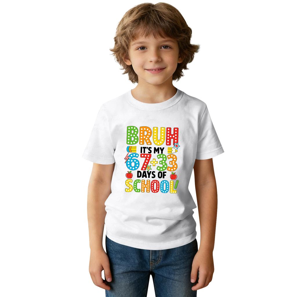 Fashionable Round Neck Short Sleeve Work Clothes Printed Tops For KID Summer Tops