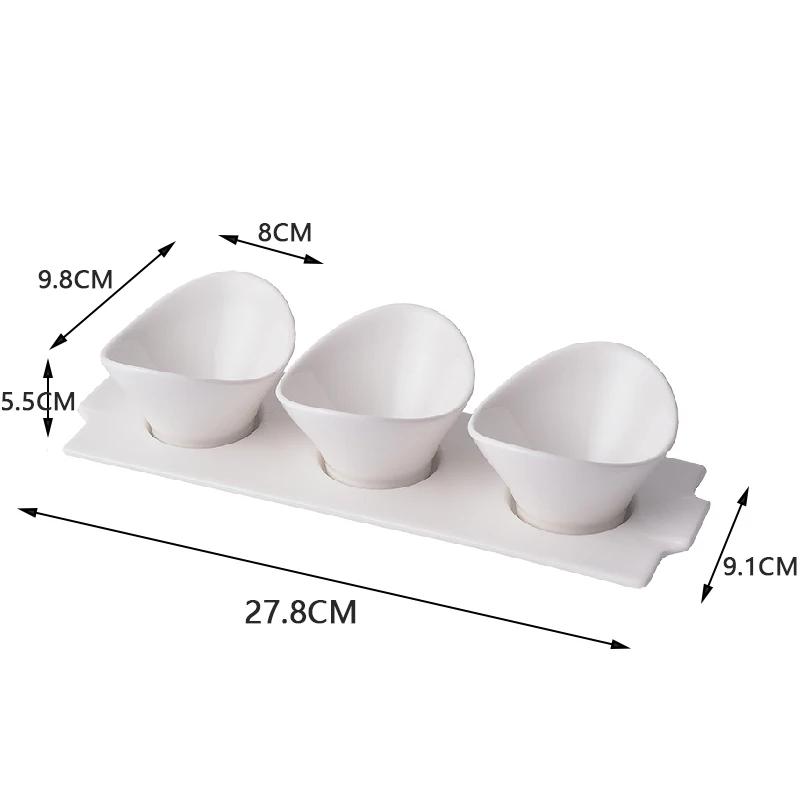 

3PCS Dried Fruit Salad Bowl White Ingot-shaped Dessert Bowl Snack Bowl Plaid Food Storage Decoration Household Ceramic Tableware чистий білий колір
