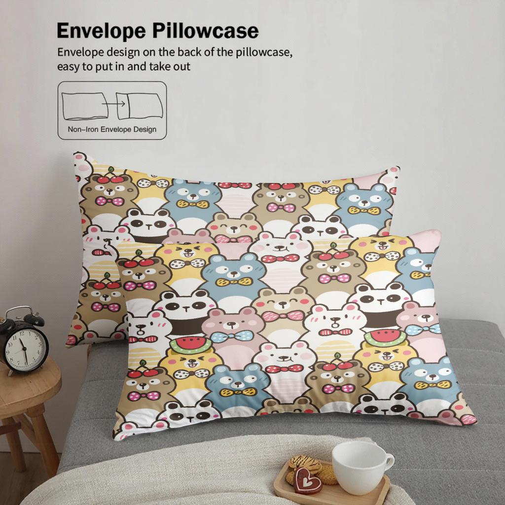 3Pcs Bear Bowknot Bedding Sets 3D Printed Cute Cartoon Bear Dormitory Twin Size For Students Duvet Cover Sets With 2Pillowcases