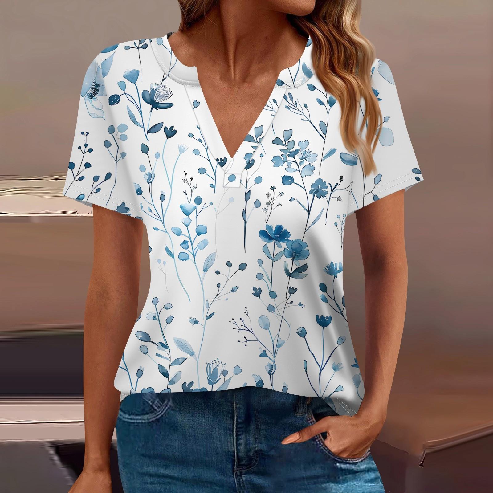 

Жіноча футболка з принтом і короткими рукавами, щоденна мода на вихідні, базовий V-подібний виріз, звичайний топ S