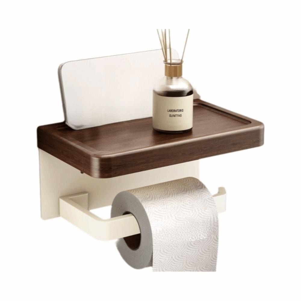Wood Material Toilet Paper Roll Dispenser with Storage Tray Bathroom Tissue Roll Rack  Home