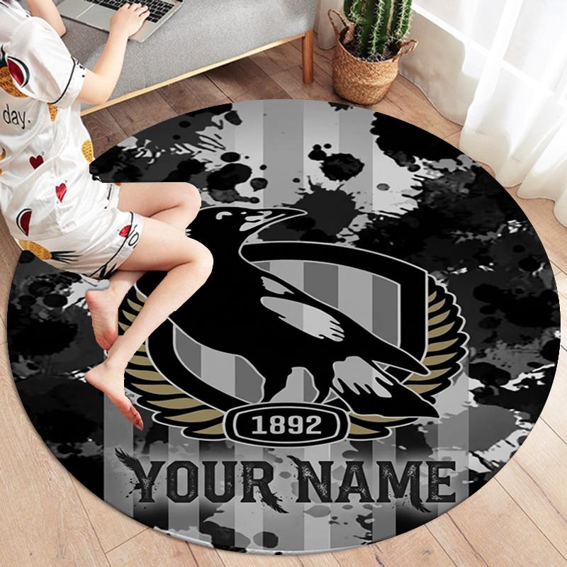 Collingwood Raven Crest Custom Name Round Area Rug Carpet Rug For Living Room Bedroom Sofa Playroom Decor Nonslip Floor Mat