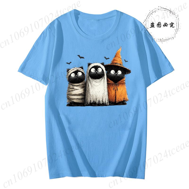 Womens New Fashion Clothes Tshirt Halloween Cat Graphic T Shirts Tops Witch Cats Pumpkin Harajuku Vintage Tee Shirts Clothes
