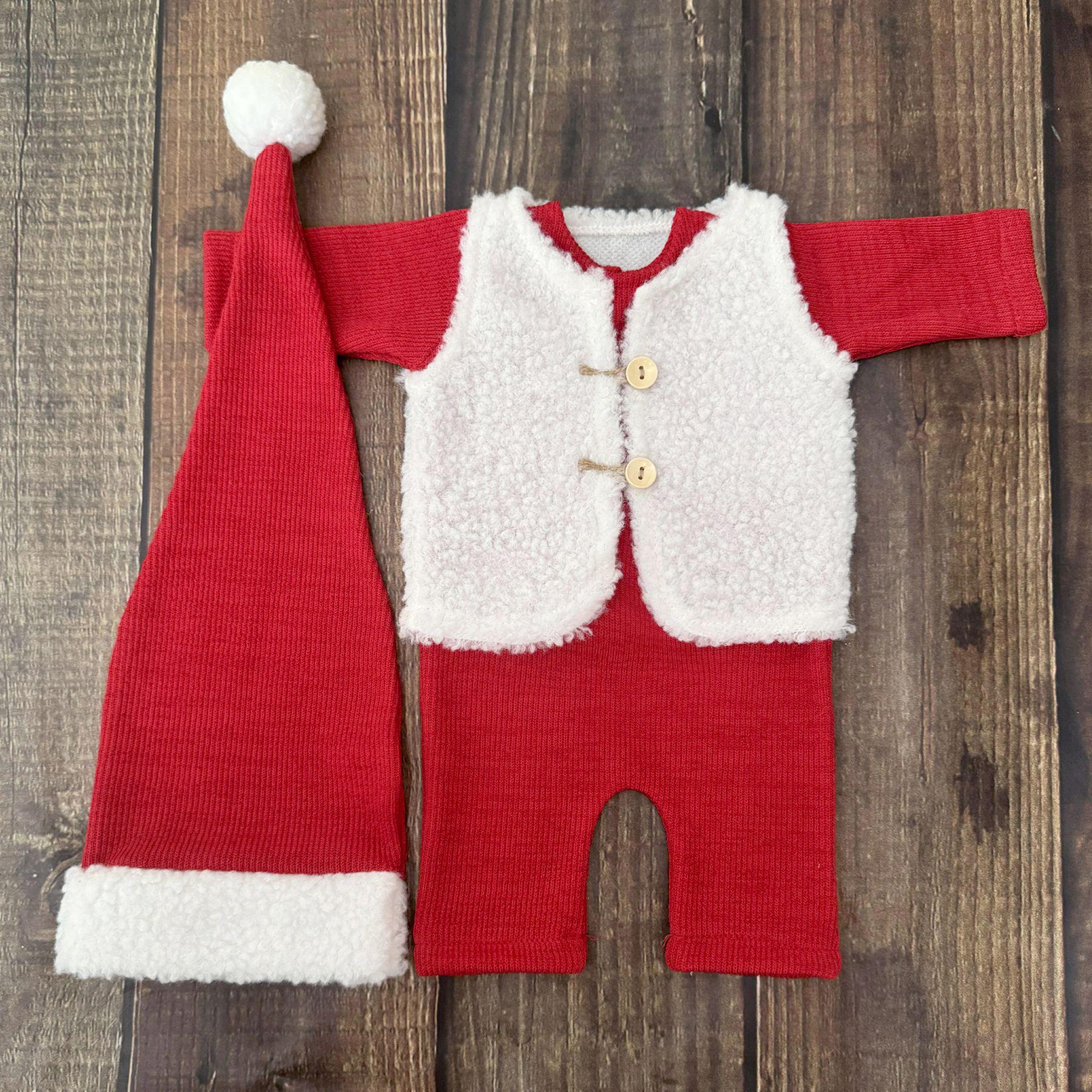 

Новорожденный Санта Клаус Фотокостюм-тройка Newborn красный