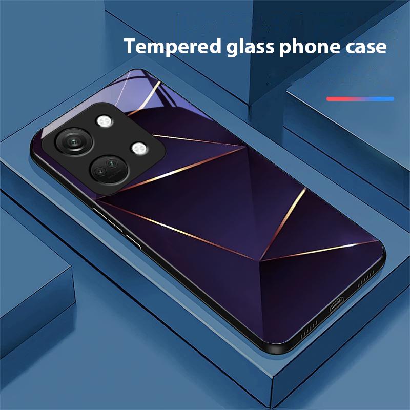 Geometric Prism For OnePlus Nord 3 5 6T 7 Pro 8 12 10T Reno8 Lite 5G 10R Nord N30 Hard Shell Tempered Glass Phone Case Black