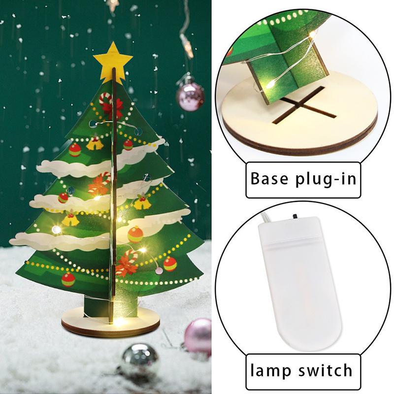 New Glowing Christmas Tree Home Desktop Decoration Wooden Christmas Decoration Accessories Led Lights 3D Ornaments Holiday Gift