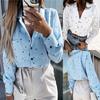 Women's Casual Fashion Polka Dot Printing Single-breasted Lapel Stitching Long-sleeved Loose Chiffon Shirt