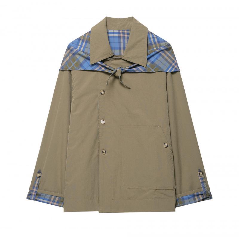 European & American Women s Retro Plaid Double-Sided Lapel Scarf Jacket Large
