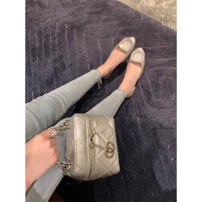 Signature Action~ Square Buckle Rhinestone Silk Satin Hollow Sandals Women's Shoes Chips