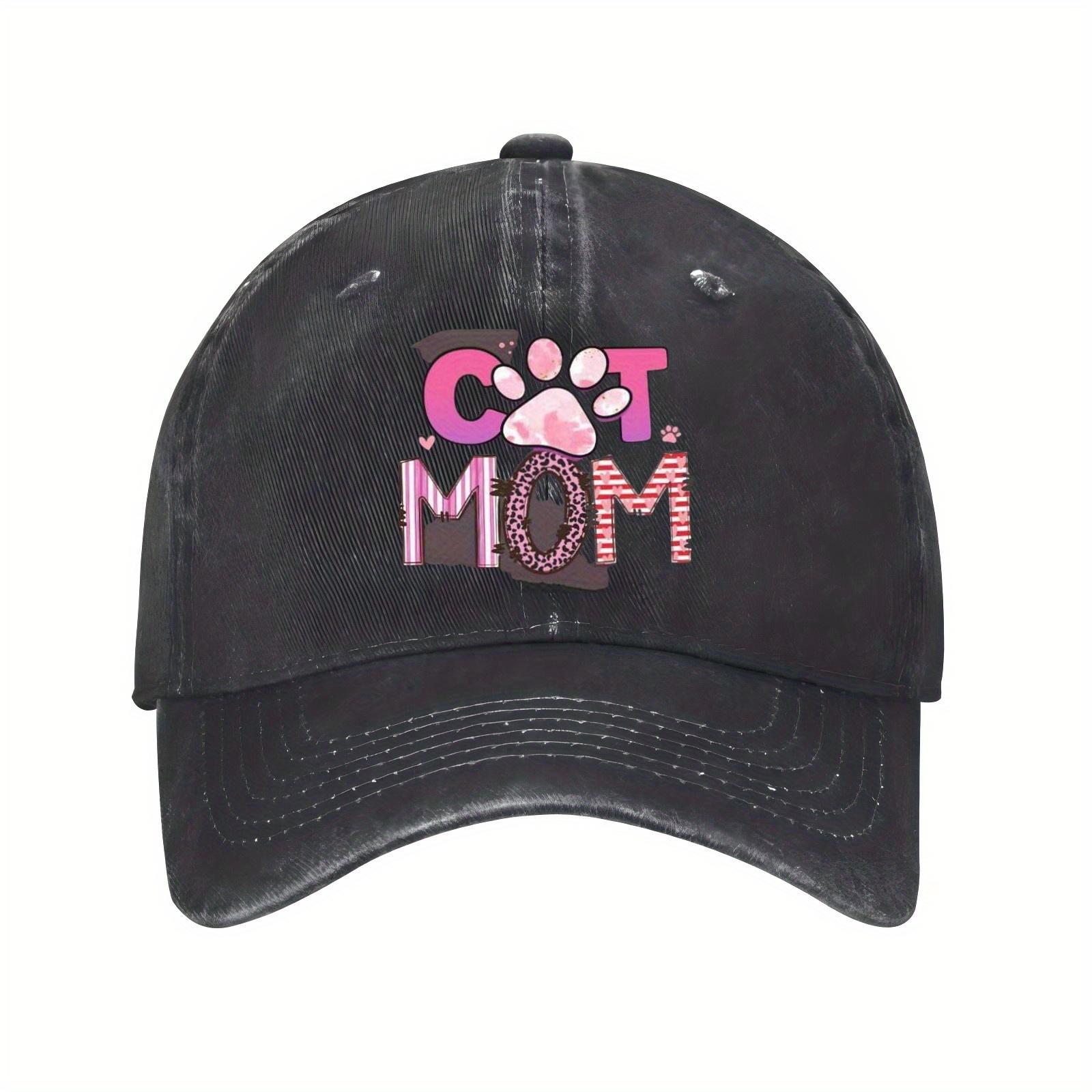 

Cat Mom Baseball Cap Pink Paw Print Adjustable Polyester Casual Sun Protection Hat for Pet Lovers One Size
