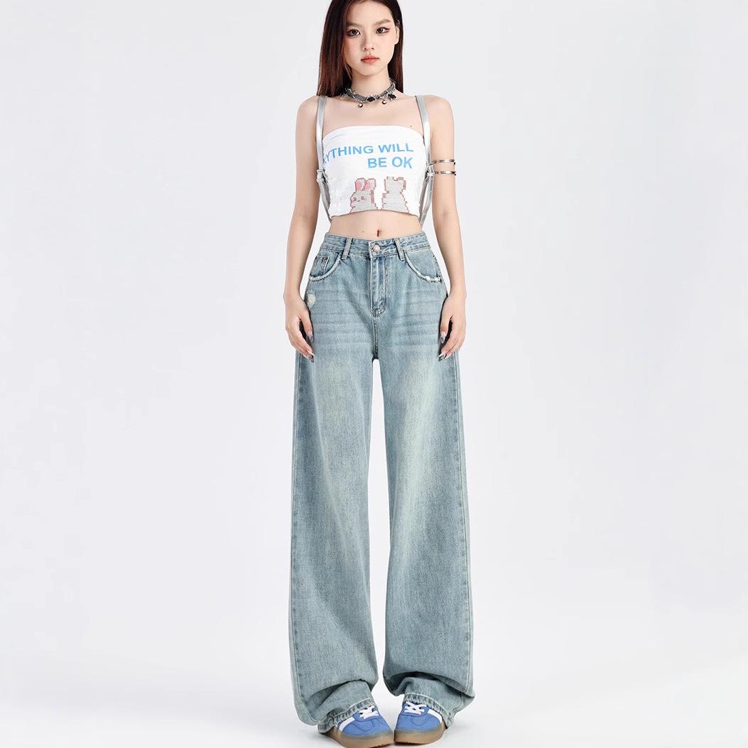 

Women s High-Waisted Wide-Leg Light Ripped Jeans - Spring Collection 4XL