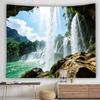 Green Mountain Waterfall Tapestry Forest Lake Nature Scenery Wall Hanging Aesthetic Decor Bedroom Living Dorm Room