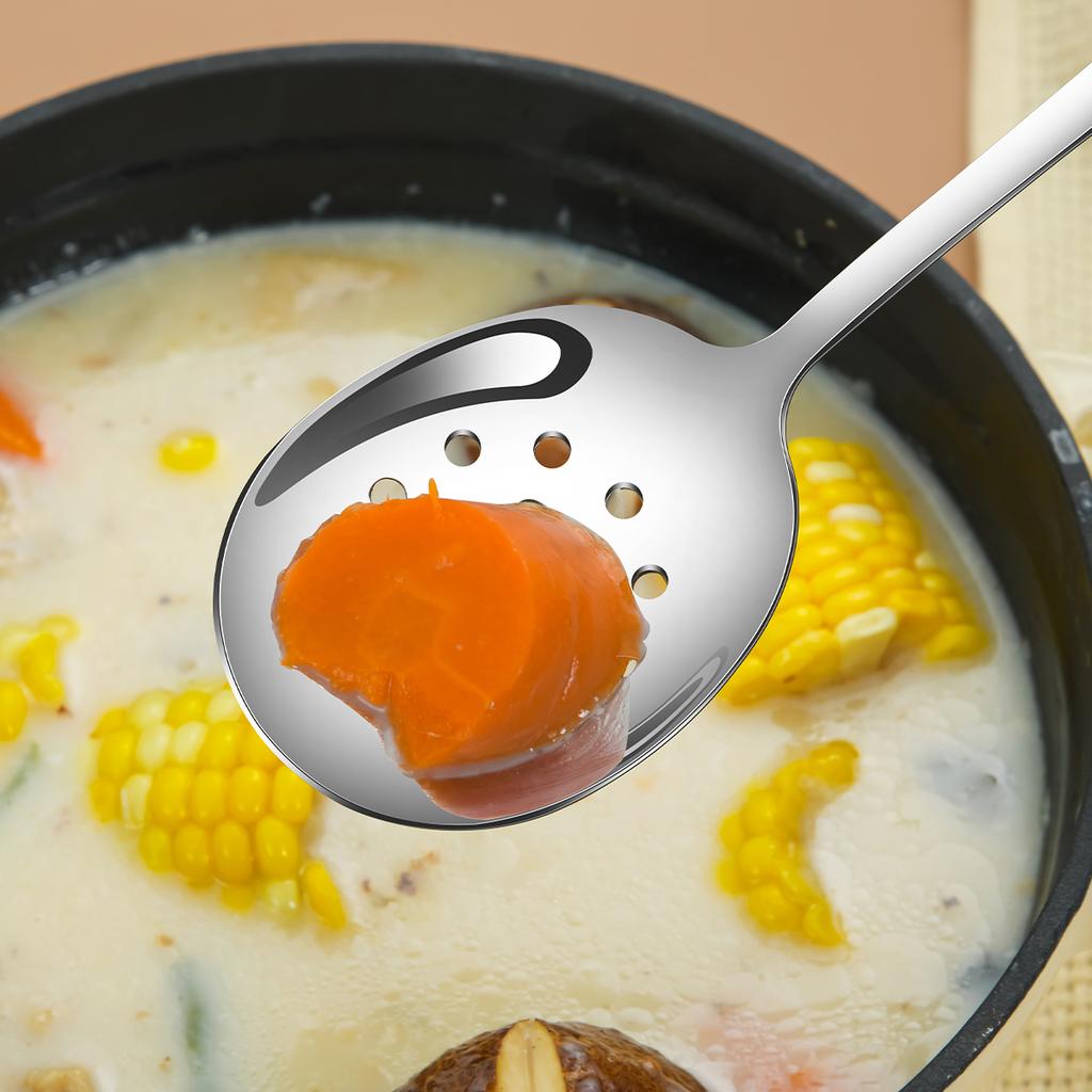 304 Stainless Steel Soup Spoon Long Handle Large Rice Spoon Reusable Metal Serving Spoon Dishwasher Safe Kitchen Tableware