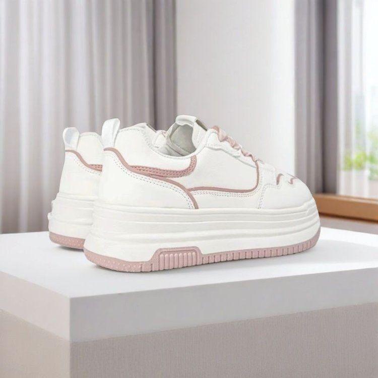Kleine weiße Schuhe Damen 2025 neu hochwertig Puder FUFU Campus vielseitige Board-Schuhe atmungsaktiv dicke Sohle erhöhend lässige Damenschuhe