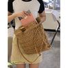 Bambusgriff Stroh Handtasche Handgefertigt Gewebte Strandtaschen für Damen Papierseil Stricken Rattan Tasche Quadratische Schultertasche Umhängetasche