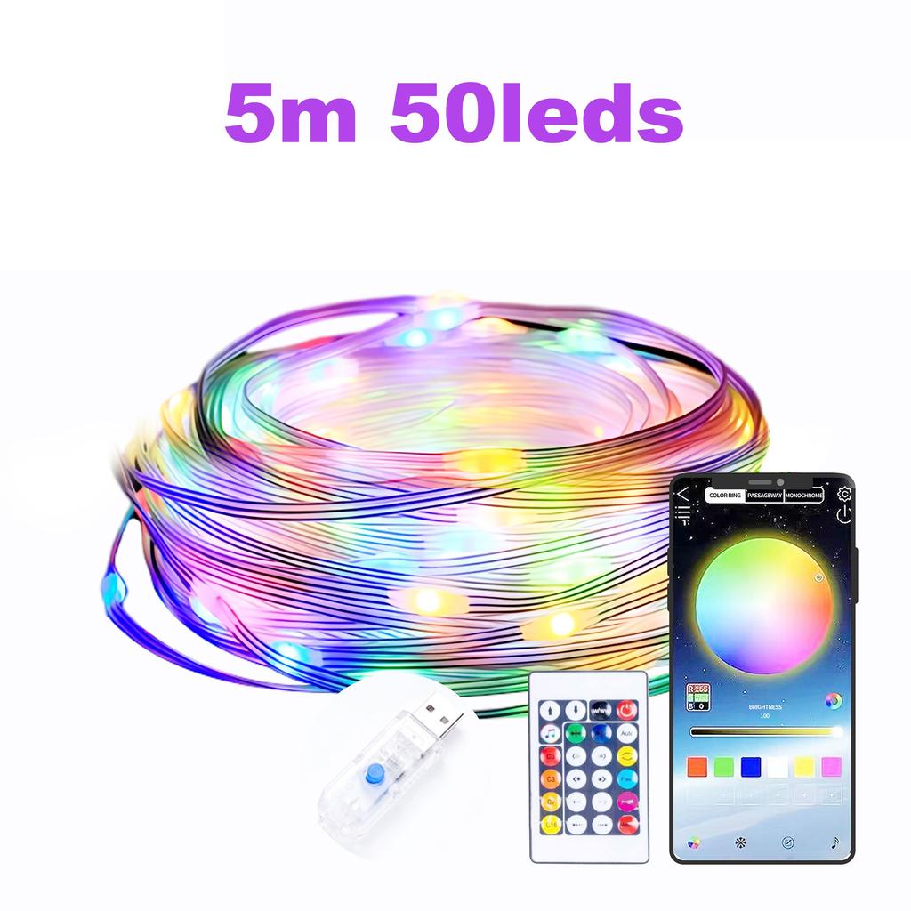 5 m, 10 m, 20 m USB-Smart-Lichterkette mit LED-Traumfarben und App-Fernbedienung für Zimmer, Hochzeiten und Weihnachtsdekoration