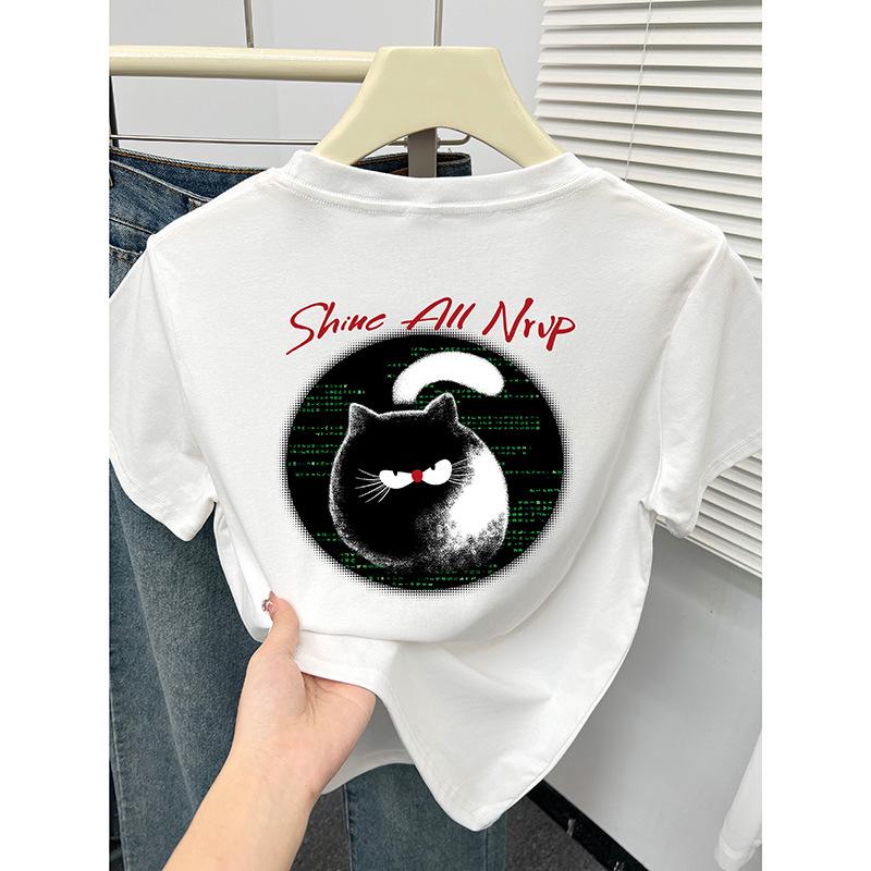 

Petite Women s Trendy Korean-Style Printed Short-Sleeve T-Shirt - Super Cute, Slimming, Straight Shoulder Top. XL білий