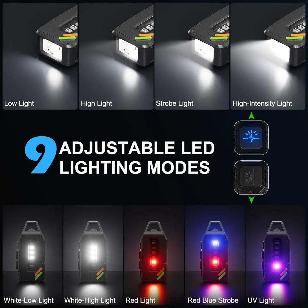 Powerful Mini COB LED Keychain Flashlight USB Rechargeable Hanging Work Light Waterproof Keyring Camping Walking Pocket Lamp