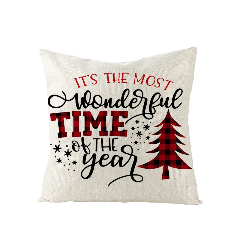 Christmas Pillow Cover Christmas Pillow Polyester Cartoon Print Holiday Home Sofa Cushion Cover