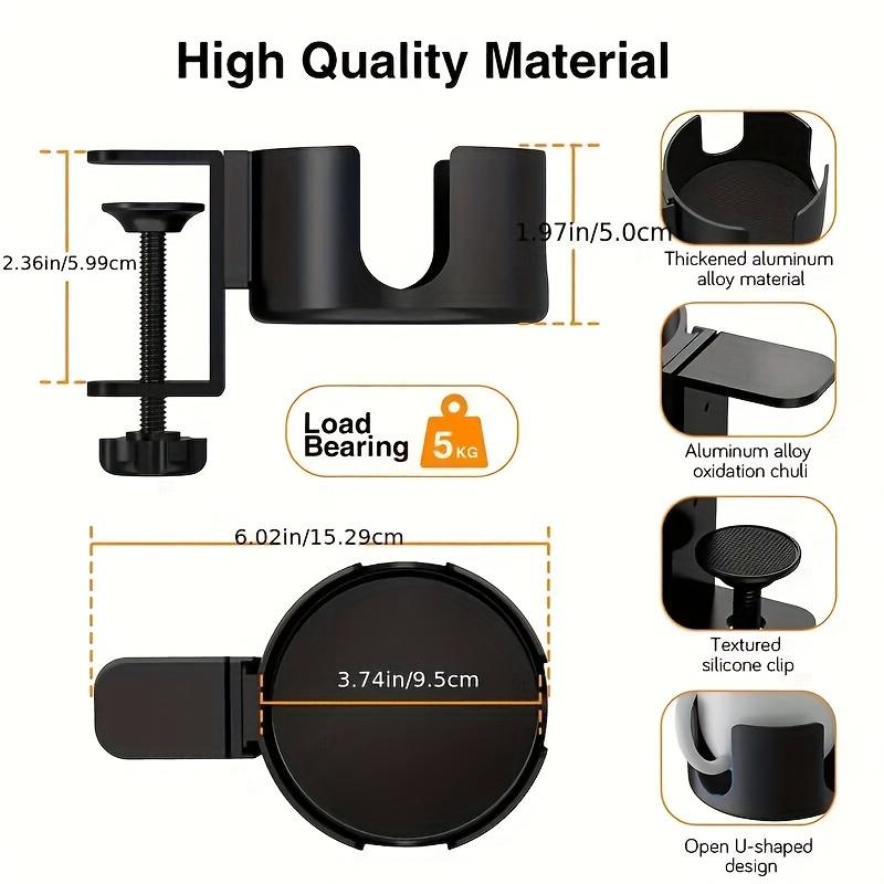 Polished Aluminum Desk Cup Holder Clamp - Round Spill-Proof Clamp Desk Drink Holder - Universal Compatible, Screwless Installation Desk Accessories