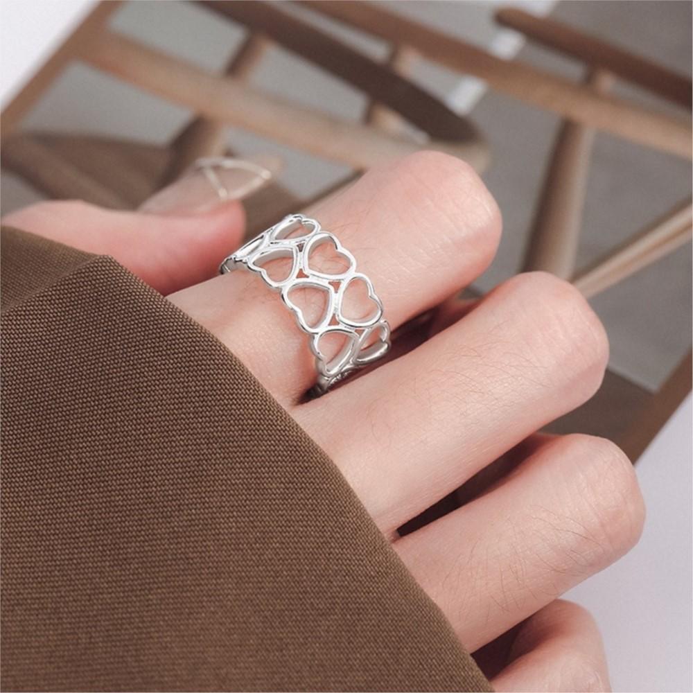 

PANJBJ 925 Sterling Silver Love Heart Wide Rings for Women Couple Minimalist Line Jewelry Party Gift Prevent Allergy Wholesale