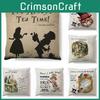Alice In Wonderland Cartoon Pillow Case Cotton Linen Square Cushion Cover**