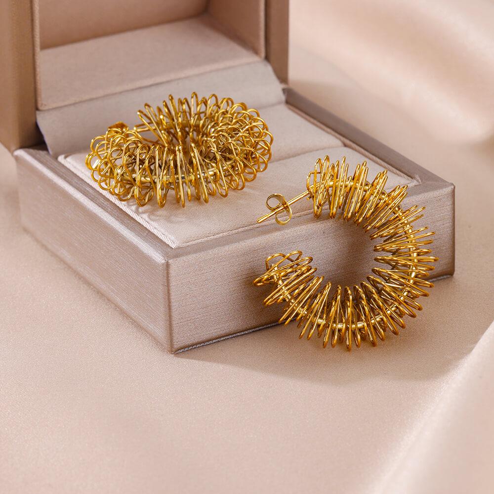 Trendy Round Stainless Steel Hoop Earrings for Women Simple Gold Color Earring Waterproof Ear Piercing Zircon Birthday Gifts