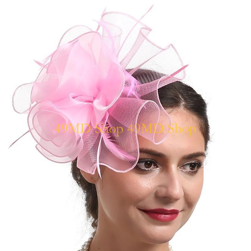 49MD Roleplaying Fascinator Hat Derby Feathered Flower Hat with Hair Clip Cocktails Party Flower Tulle Hat 1920s Flapper Hat