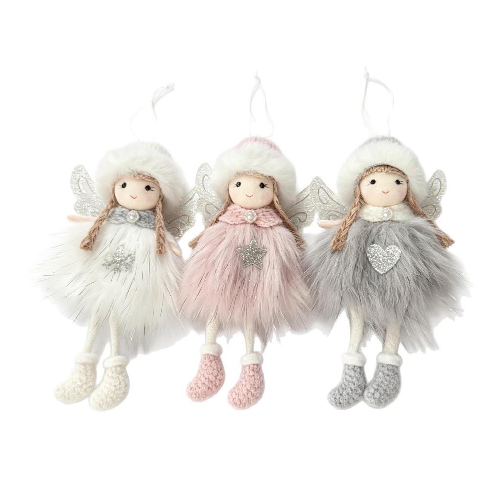 Christmas Angel Plush Doll Ornament with Hat and Glitter Wings