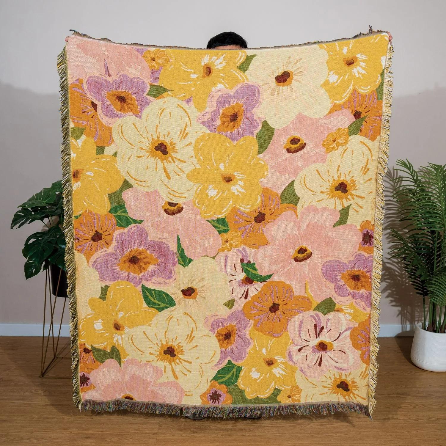 

Цветочное искусство диван-одеяло для кровати жаккардовое плетеное уличное пикниковое одеяло винтажное офисное спальное покрывало с кисточками домашний декор гобелен 130x160cm