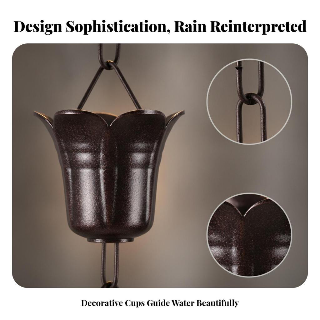 Outdoor Rain Chain Retro with Cups Elegant Hardware Silver-Toned for