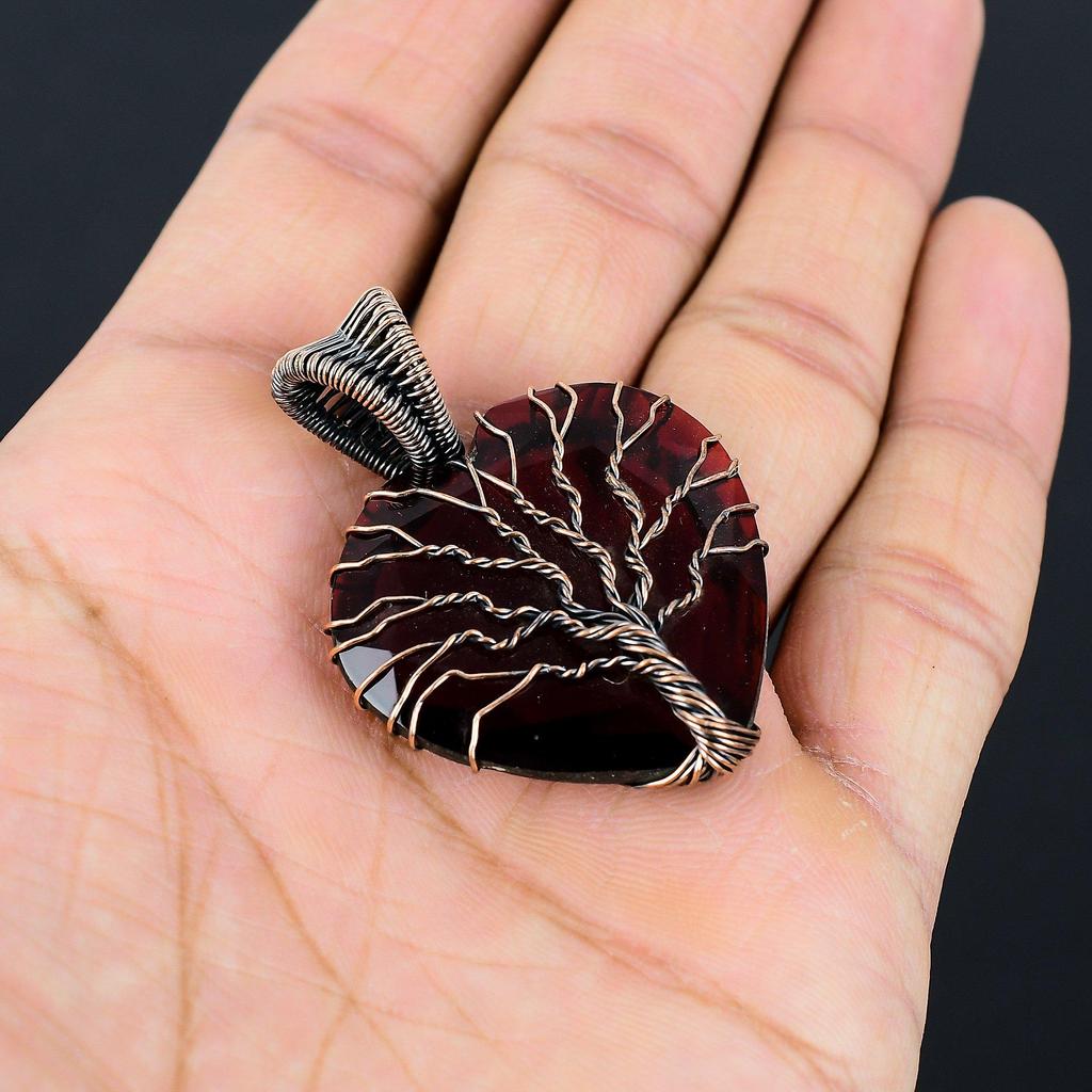 Tree Of Life Garnet Gemstone Pure Copper Wire Wrapped Handmade Jewelry Pendant For Gift