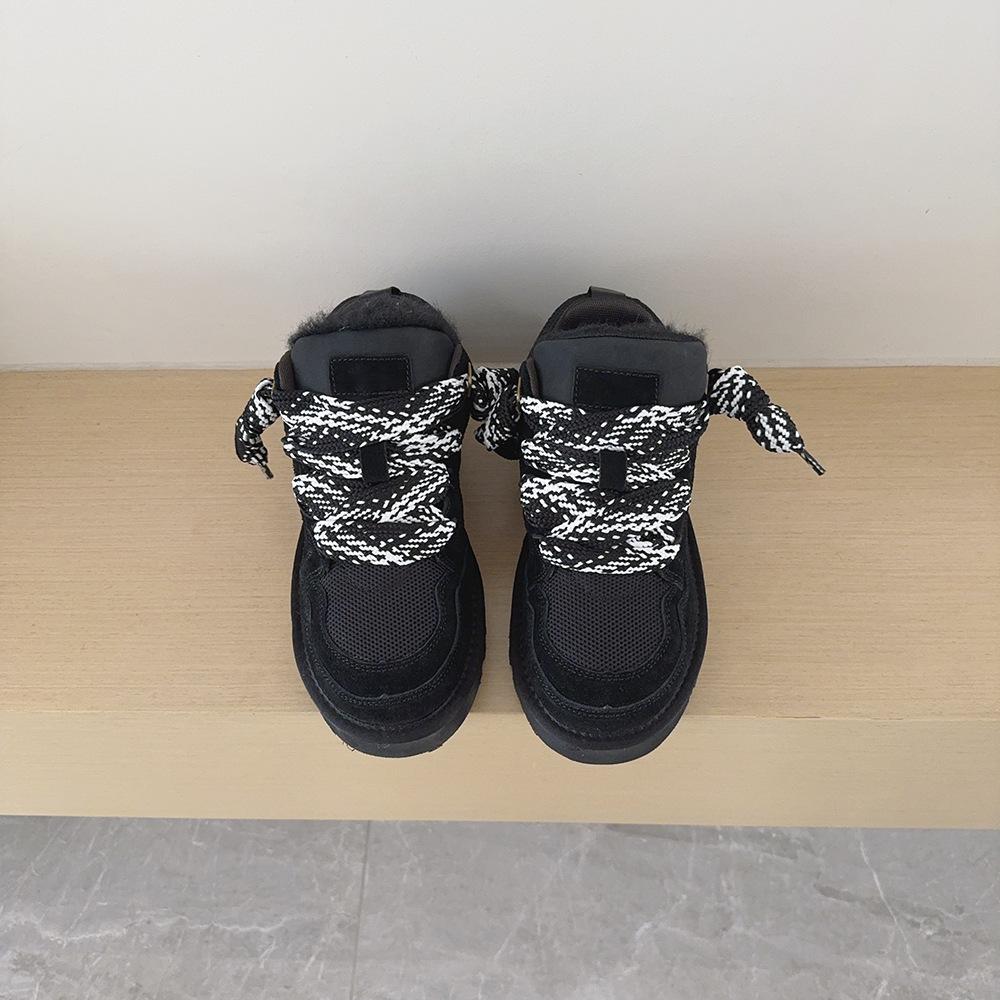 Lace-up low-top eva bottom cowhide wool