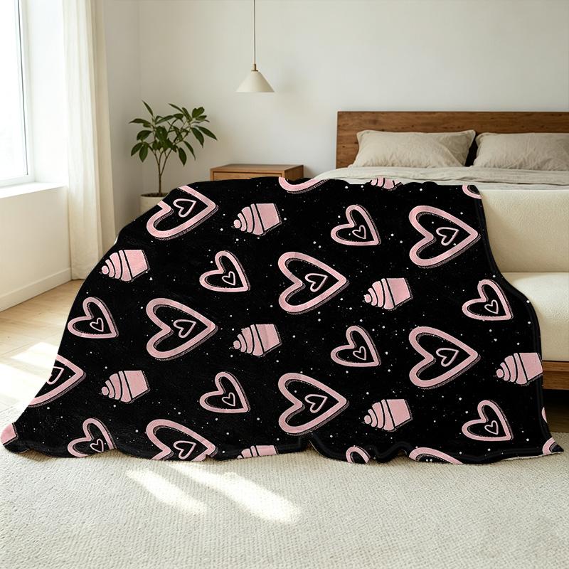 Thick Warm Flannel Blanket Soft Cozy Heart Cake Pattern, Ideal Single Throw for Home/Guest, Perfect Valentine's Day Gift