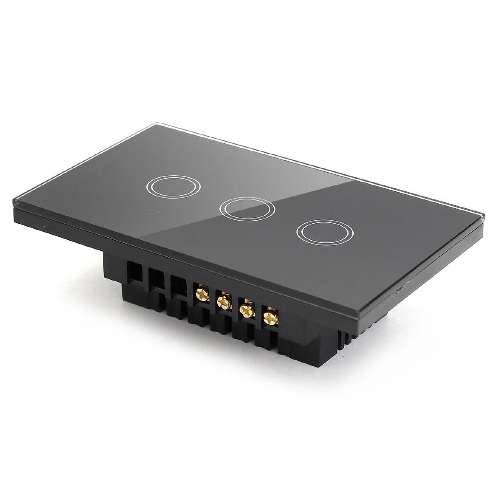 3 Gangs 3 Way ABS Panel Smart Wall Light Switch Wireless Touch Control Light Switch Black White Gold 120x70x40mm