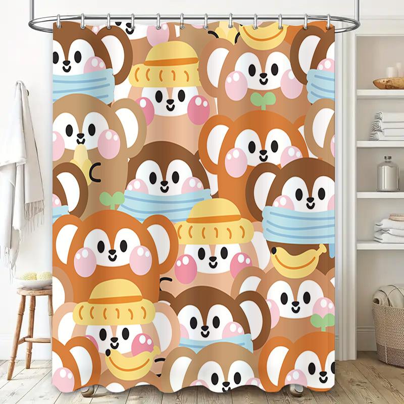 Monkeys Shower Curtain Waterproof Bath Mat Decor Kids Cartoon Print 3D Waterproof Fabric Bathroom Decor Home Decoration