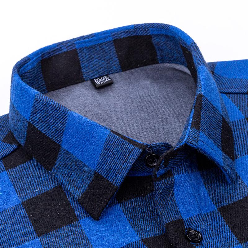 Men's Plaid Flannel Shirt Fleece Lined Warm Turn down Collar Long Sleeve