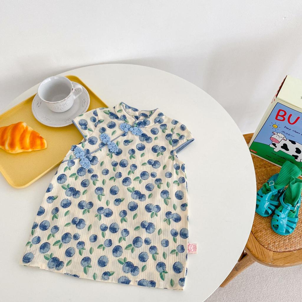 Sommer Mädchen Schwesternoutfits: Baby Strampler & Fruchtsalat Cheongsam Set