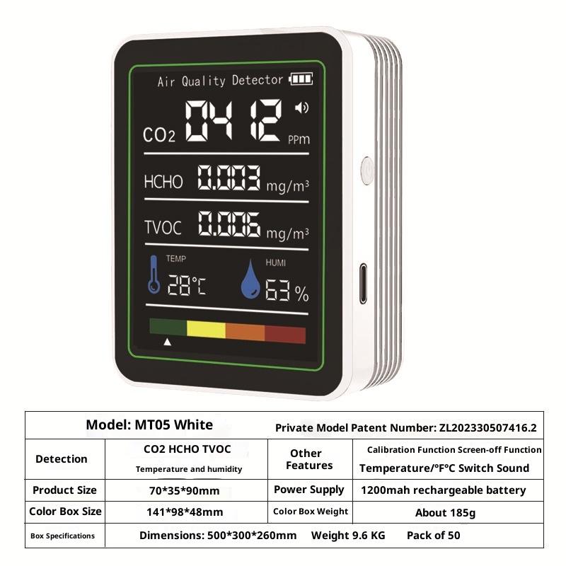 1 Set Co2 Tvoc Hcho Pm Meter Digital Temperature Humidity Tester Multifunctional Digital Air Quality Monitor Home Air Detector