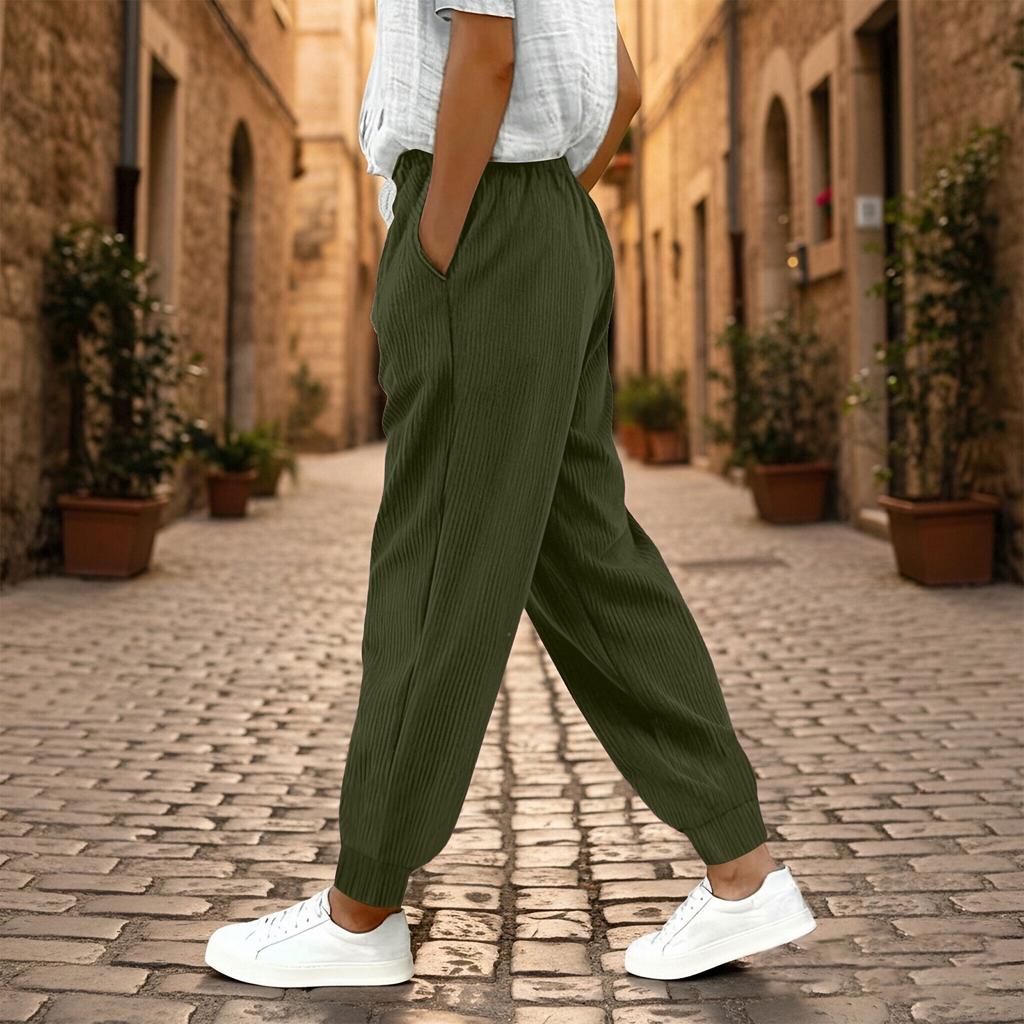 Damenmode Einfarbig Elastischer Bund Tasche Riemen Fußriemen Lässige Hose