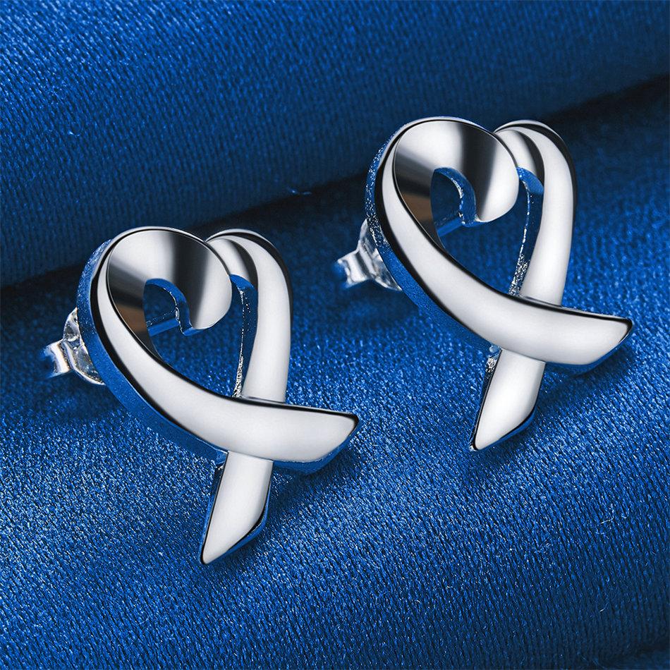 Elegant 925 Sterling Silver Luxurious Ribbon Love Stud Earrings for Women Fashion Wedding Party Gifts Jewelry