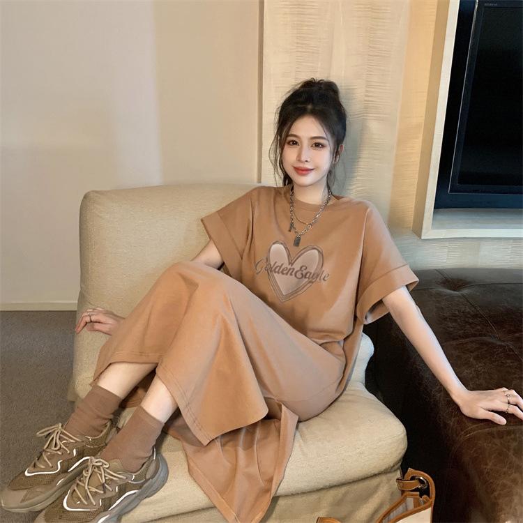 

YYFS Женская мода лето весна принт любовное письмо рукава 1/2 круглый вырез свободная талия повседневные платья XXXXL