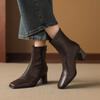Krazing Pot Sheepskin Winter Square Toe Modern Boots Thick High Heels Zipper Women Ankle Boots