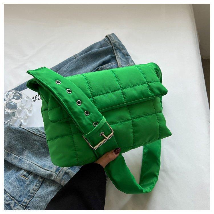 Rhombus Embroidery Thread Soft Pu Shoulder Big Bag 2025 Spring and Summer New Retro Underarm Bag Fashionable Women's Bag