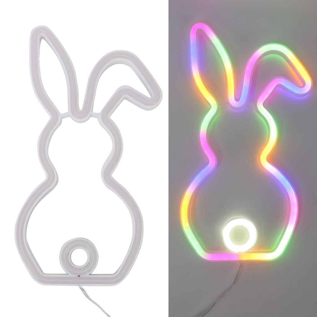   Neon Light Battery Operated Bunny LED Neon Sign Easter Decoration for Bedroom Dorm Easter Party Bar