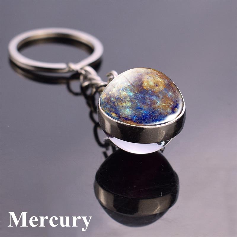 Solar System Planet Keyring Galaxy Nebula Space Keychain Moon Earth Double Side Glass Ball Key Chain